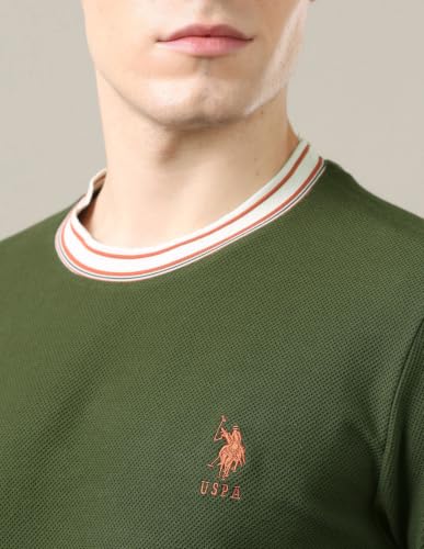 U.S. POLO ASSN. Olive Green Solid Cotton Blend Crew Neck Men's T-Shirt