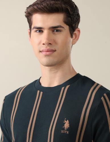 U.S. POLO ASSN. Dark Green Striped Crew Neck Men's T-Shirt