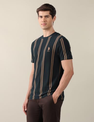 U.S. POLO ASSN. Dark Green Striped Crew Neck Men's T-Shirt