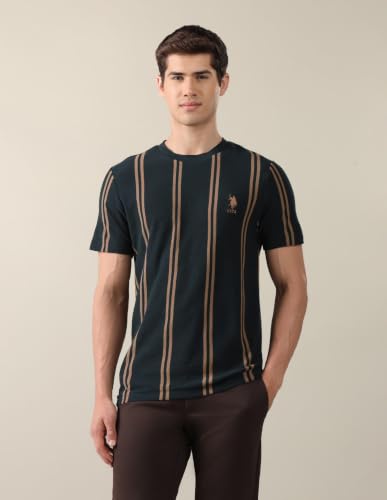 U.S. POLO ASSN. Dark Green Striped Crew Neck Men's T-Shirt
