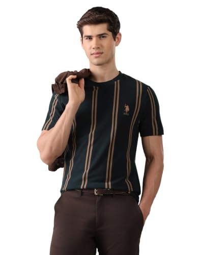 U.S. POLO ASSN. Dark Green Striped Crew Neck Men's T-Shirt