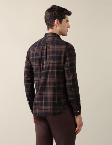 U.S. POLO ASSN. Brown Plaid Cotton Tailored Fit Men's Shirt