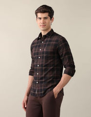 U.S. POLO ASSN. Brown Plaid Cotton Tailored Fit Men's Shirt