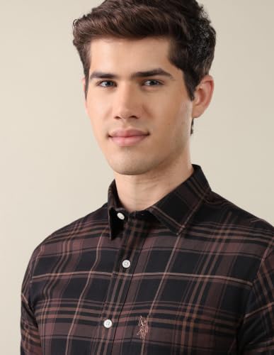 U.S. POLO ASSN. Brown Plaid Cotton Tailored Fit Men's Shirt