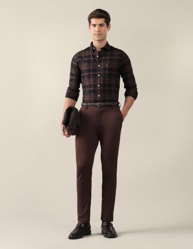 U.S. POLO ASSN. Brown Plaid Cotton Tailored Fit Men's Shirt