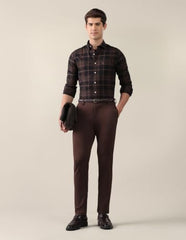 U.S. POLO ASSN. Brown Plaid Cotton Tailored Fit Men's Shirt