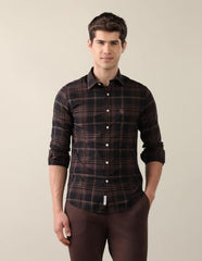 U.S. POLO ASSN. Brown Plaid Cotton Tailored Fit Men's Shirt