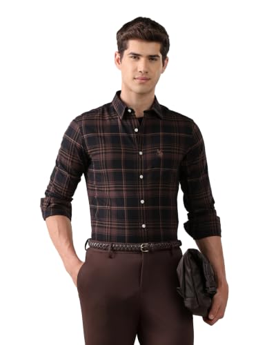 U.S. POLO ASSN. Brown Plaid Cotton Tailored Fit Men's Shirt