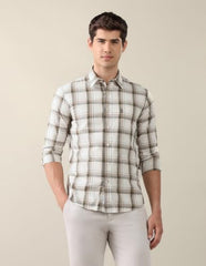 U.S. POLO ASSN. Olive Green Cotton Twill Grid Tattersall Tailored Fit Men's Shirt
