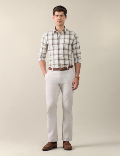 U.S. POLO ASSN. Olive Green Cotton Twill Grid Tattersall Tailored Fit Men's Shirt