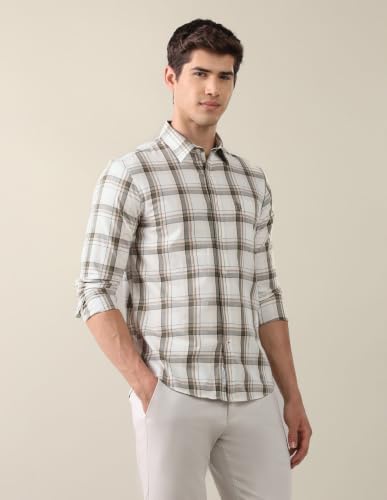 U.S. POLO ASSN. Olive Green Cotton Twill Grid Tattersall Tailored Fit Men's Shirt