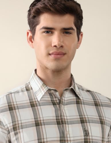 U.S. POLO ASSN. Olive Green Cotton Twill Grid Tattersall Tailored Fit Men's Shirt