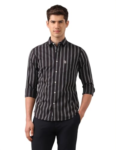 U.S.Polo Association Men's Tailored Fit Vertical Striped Shirt