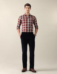 U.S. POLO ASSN. Rust Plaid Twill Tailored Fit Men's Shirt