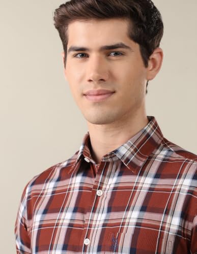 U.S. POLO ASSN. Rust Plaid Twill Tailored Fit Men's Shirt