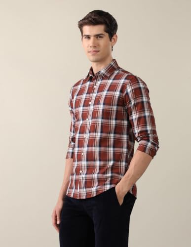 U.S. POLO ASSN. Rust Plaid Twill Tailored Fit Men's Shirt