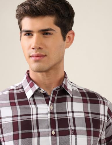 U.S. POLO ASSN. Maroon Plaid Checked Tailored Fit Men's Shirt