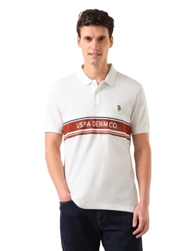 U.S. Polo Assn. Denim Co. Men's Colour Blocked with Brand Printed Slim Fit Polo Shirt