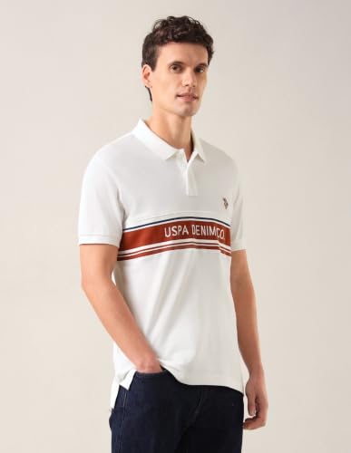 U.S. Polo Assn. Denim Co. Men's Colour Blocked with Brand Printed Slim Fit Polo Shirt