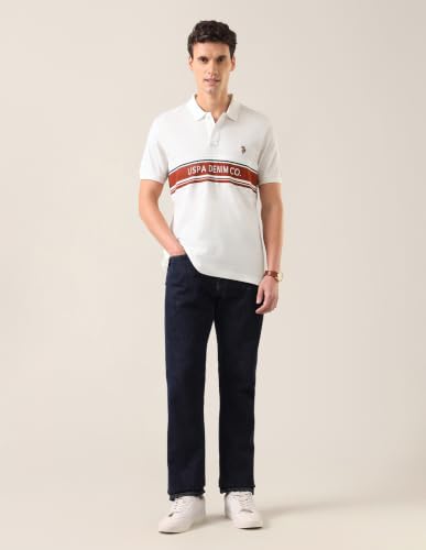 U.S. Polo Assn. Denim Co. Men's Colour Blocked with Brand Printed Slim Fit Polo Shirt