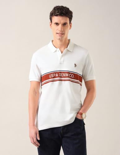 U.S. Polo Assn. Denim Co. Men's Colour Blocked with Brand Printed Slim Fit Polo Shirt