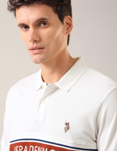 U.S. Polo Assn. Denim Co. Men's Colour Blocked with Brand Printed Slim Fit Polo Shirt