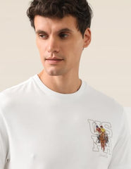 U.S. Polo Assn. Ivory Cotton Graphic Print Slim Fit Men's T-Shirt