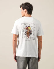 U.S. Polo Assn. Ivory Cotton Graphic Print Slim Fit Men's T-Shirt