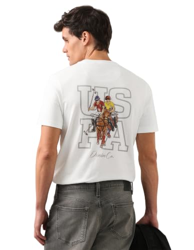 U.S. Polo Assn. Ivory Cotton Graphic Print Slim Fit Men's T-Shirt