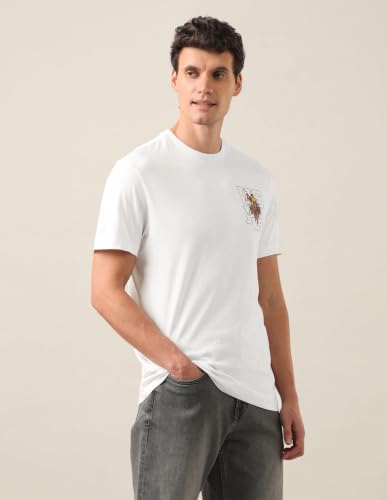 U.S. Polo Assn. Ivory Cotton Graphic Print Slim Fit Men's T-Shirt