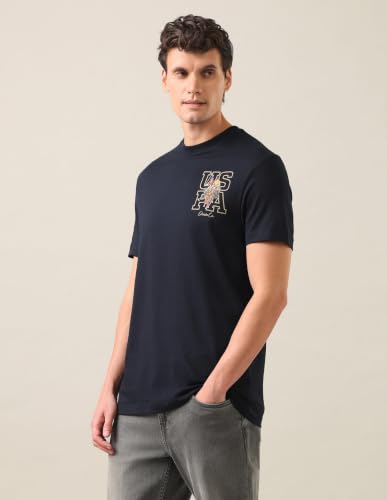 U.S. Polo Assn. Navy Cotton Graphic Print Slim Fit Men's T-Shirt
