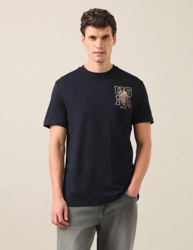 U.S. Polo Assn. Navy Cotton Graphic Print Slim Fit Men's T-Shirt