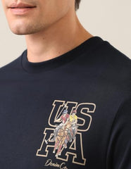 U.S. Polo Assn. Navy Cotton Graphic Print Slim Fit Men's T-Shirt