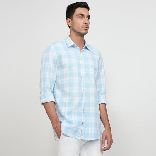 Parx Men Slim Fit Checks Pattern Pure Cotton Semicutaway Collar Full Sleeve Casual Shirt Blue