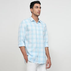 Parx Men Slim Fit Checks Pattern Pure Cotton Semicutaway Collar Full Sleeve Casual Shirt Blue