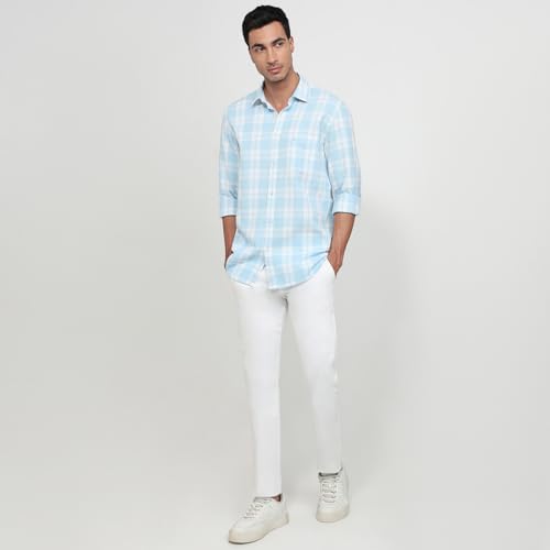 Parx Men Slim Fit Checks Pattern Pure Cotton Semicutaway Collar Full Sleeve Casual Shirt Blue