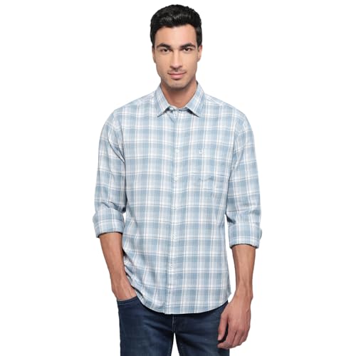 Parx Men Slim Fit Checks Pattern Pure Cotton Semicutaway Collar Full Sleeve Round Hem Casual Shirt Medium Blue
