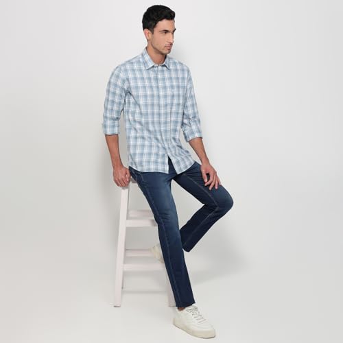 Parx Men Slim Fit Checks Pattern Pure Cotton Semicutaway Collar Full Sleeve Round Hem Casual Shirt Medium Blue