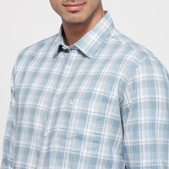 Parx Men Slim Fit Checks Pattern Pure Cotton Semicutaway Collar Full Sleeve Round Hem Casual Shirt Medium Blue