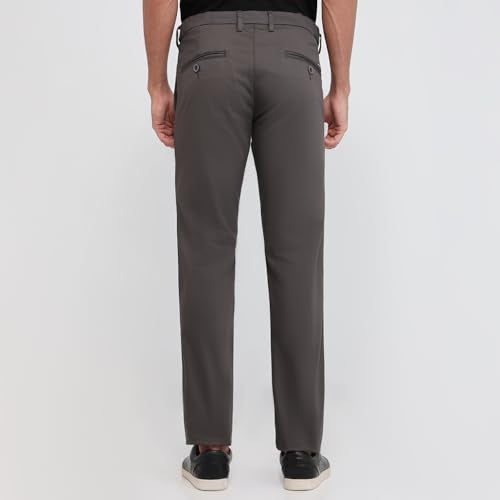 Parx Men Low Rise Tapered Fit Solid Pattern Cotton Blend Flat Front Casual Trouser Dark Grey