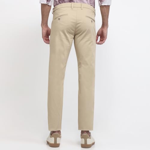 Parx men's low rise tapered fit casual trousers in solid pattern cotton blend with flat front, stylish and comfortable for everyday wear.