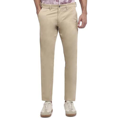 Parx men's low-rise tapered fit casual trouser in solid pattern cotton blend with flat front, suitable for everyday wear.