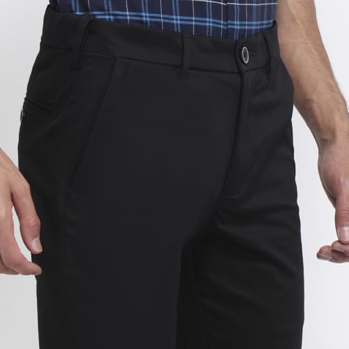 Parx Men Low Rise Tapered Fit Solid Pattern Cotton Blend Flat Front Casual Trouser Black