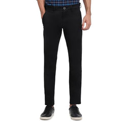 Parx Men Low Rise Tapered Fit Solid Pattern Cotton Blend Flat Front Casual Trouser Black