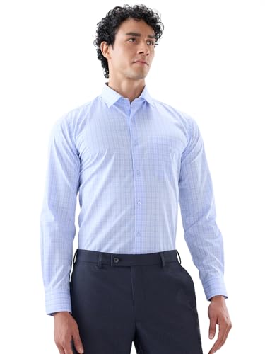 Raymond Men Contemporary Fit Checks Pattern Cotton Tencel Blend Semicutaway Collar Full Sleeve Apple Cut Formal Shirt Medium Green