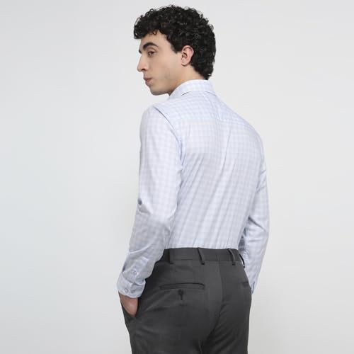 Raymond Men Regular Fit Checks Pattern Pure Cotton Semicutaway Collar Full Sleeve Tail Bottom Hem Formal Shirt Medium Blue