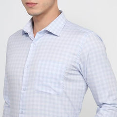 Raymond Men Regular Fit Checks Pattern Pure Cotton Semicutaway Collar Full Sleeve Tail Bottom Hem Formal Shirt Medium Blue