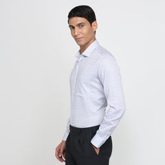 Raymond Men Regular Fit Print Pattern Cotton Blend Semicutaway Collar Full Sleeve Tail Bottom Hem Ceremonial Shirt Medium Blue