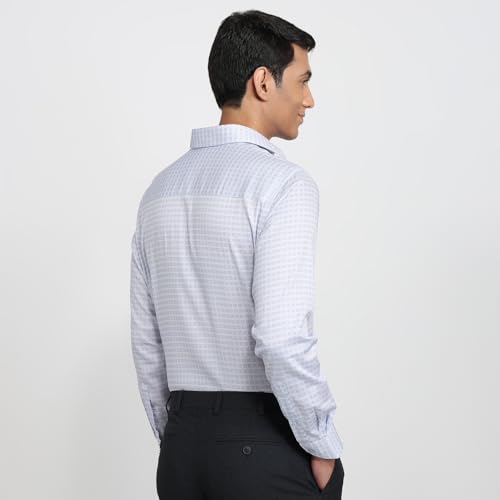 Raymond Men Regular Fit Print Pattern Cotton Blend Semicutaway Collar Full Sleeve Tail Bottom Hem Ceremonial Shirt Medium Blue