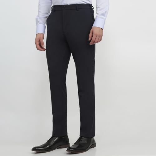 Raymond Men Slim Fit Solid Pattern Poly Viscose Blend Flat Front Formal Trouser Blue